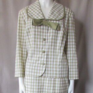 SALE Summer Spring Jacket Matching Skirt Sage Green & White Gingham Pattern